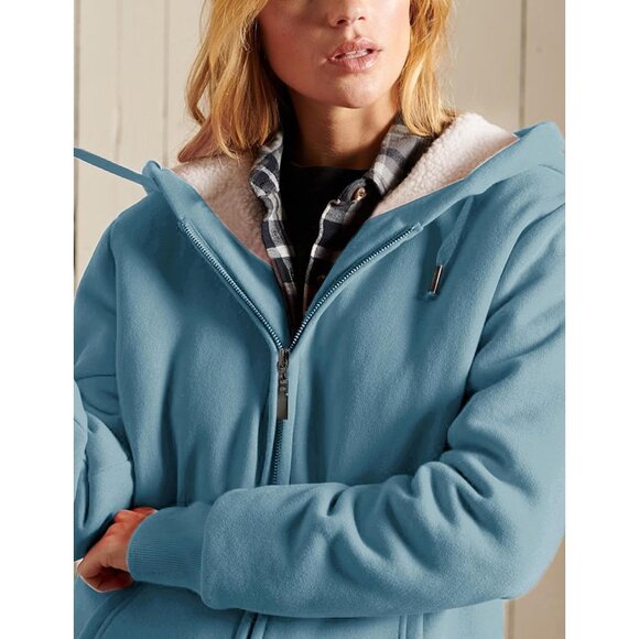 ✨ Yeokou Casual Jacket Women Blue Full ZipUp Sherpa Lined Hoodie Sweatshirt Coat - Picture 7 of 7